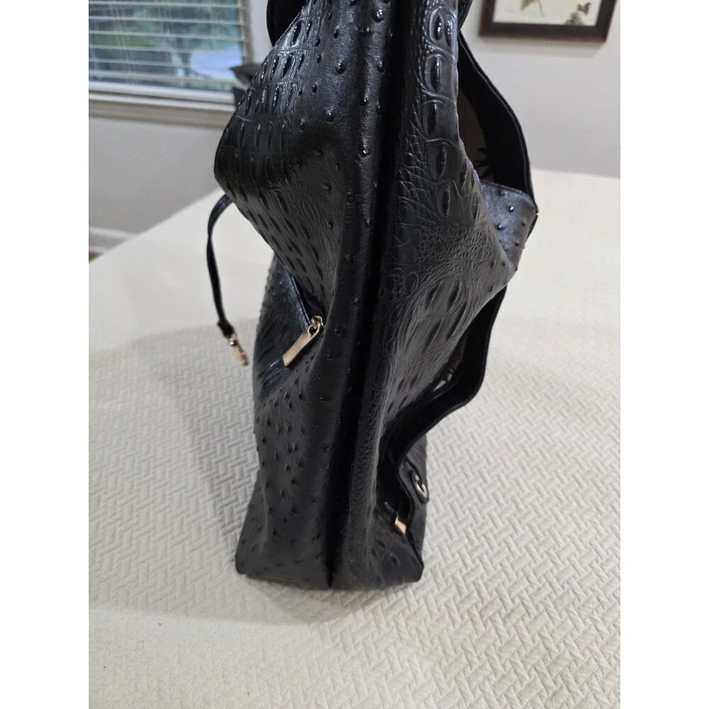 Edgy Goth Grunge Black Faux Leather Mixed Texture Slouchy Hobo Bag Lace Up Tote